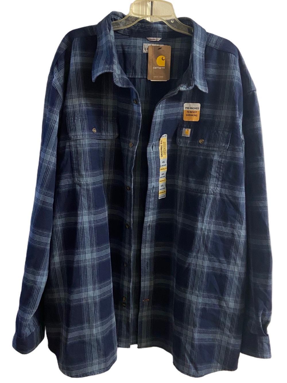 Carhartt Navy and Light Blue Plaid Lightweight Shirt Jacket Men 4XL New